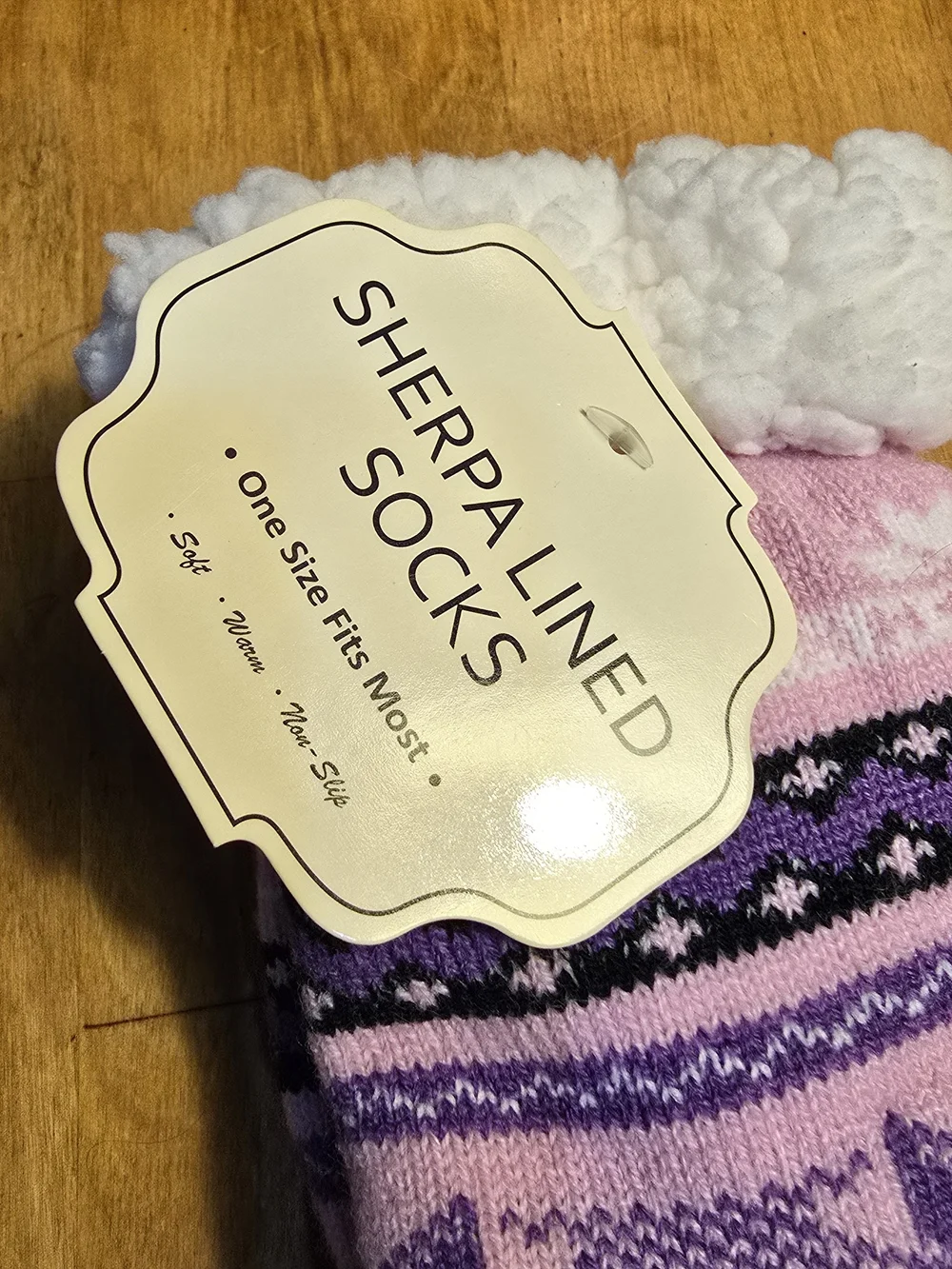 Sherpa-Lined Pink & Purple Fair Isle Women’s Cozy Socks